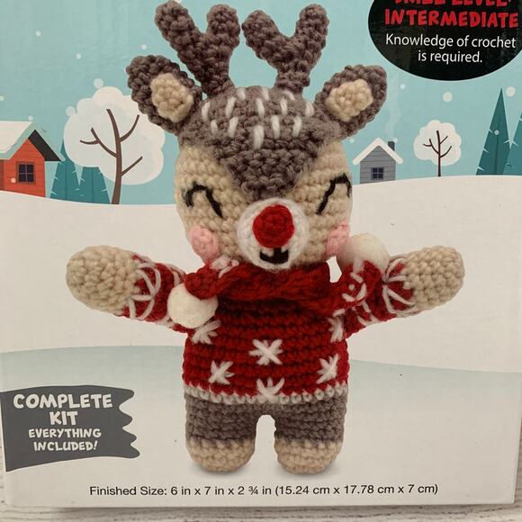Needle Creations Reindeer Crochet Kit Christmas Holiday Craft Doll 6x7" Finished - Picture 2 of 8